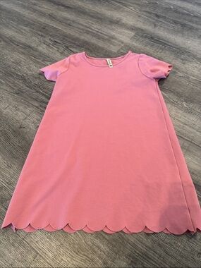 Pomelo Pink Scallop Hem Short Sleeve Dress for Kids